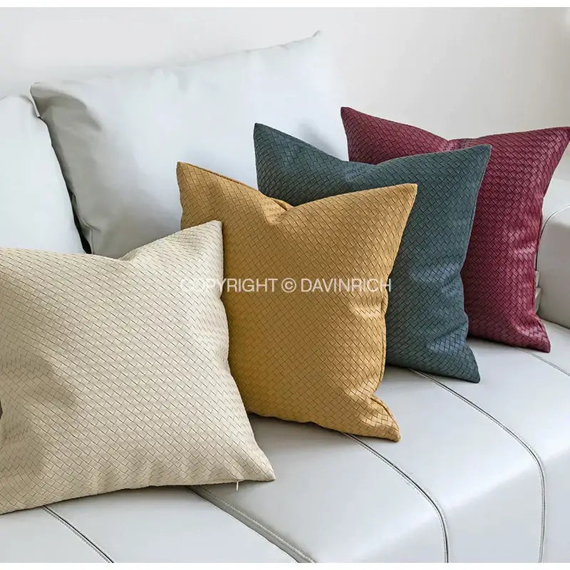Olive Geometric Faux Leather Pillow