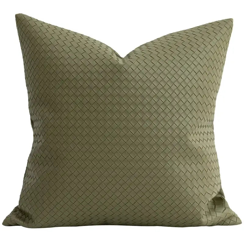 Olive Geometric Faux Leather Pillow