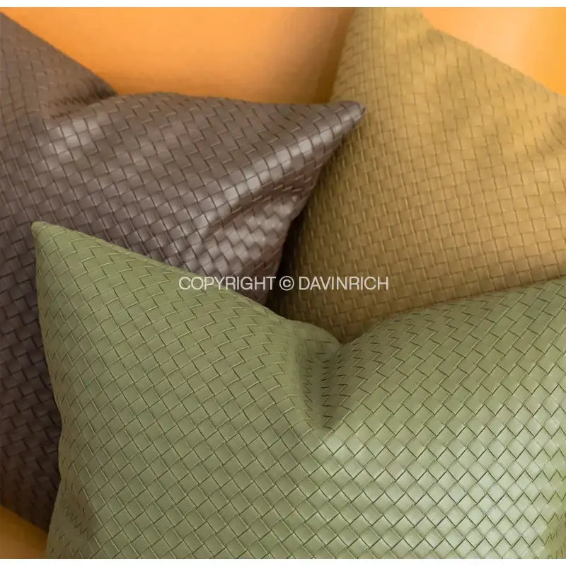 Olive Geometric Faux Leather Pillow