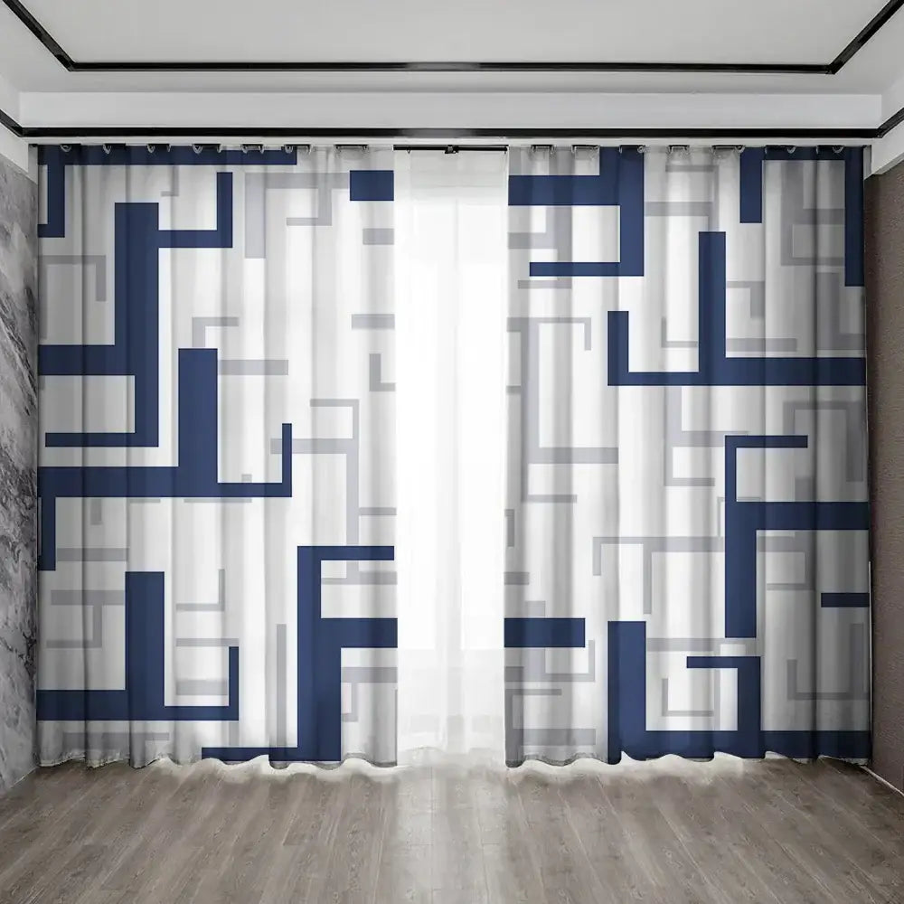 White Geometric Curtain Set