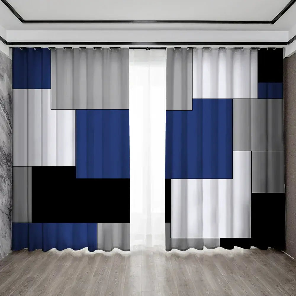 White Geometric Curtain Set