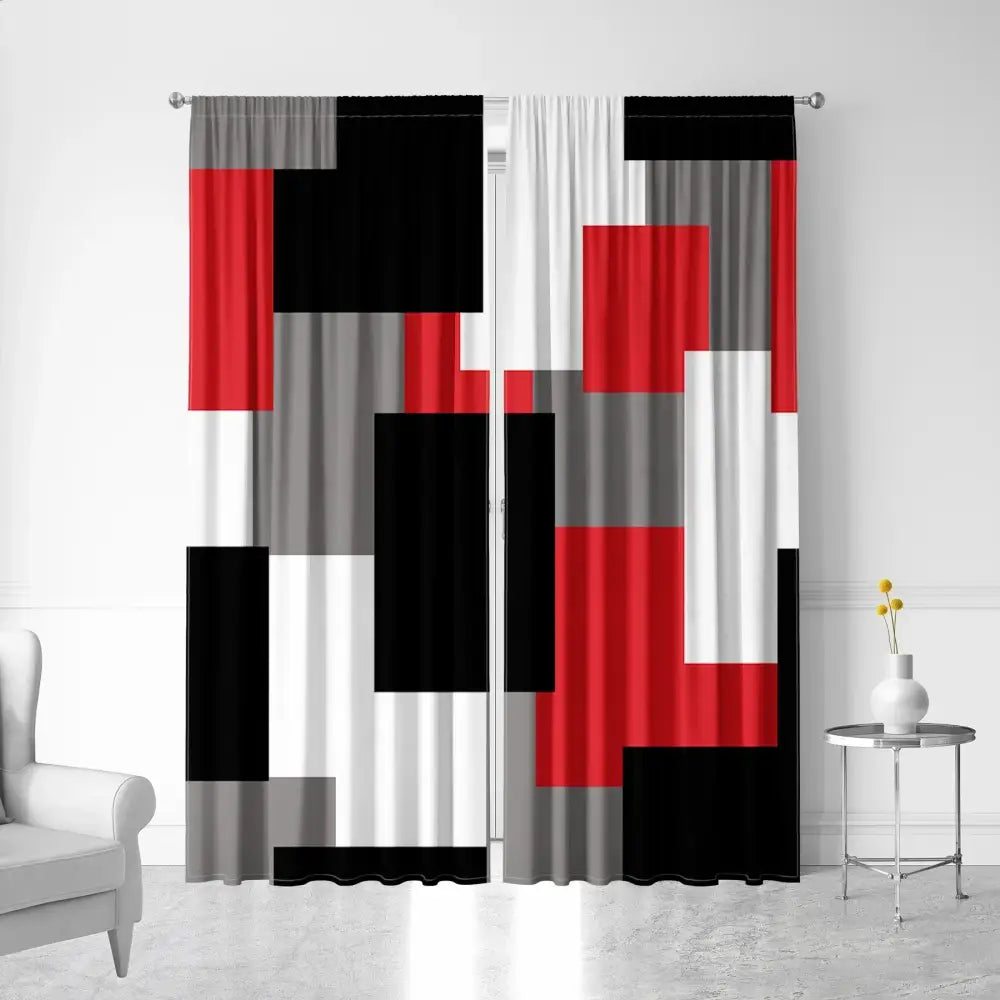 White Geometric Curtain Set