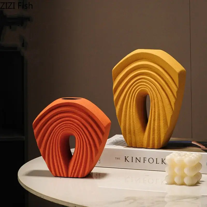 Orange Geometric Ceramic Vase