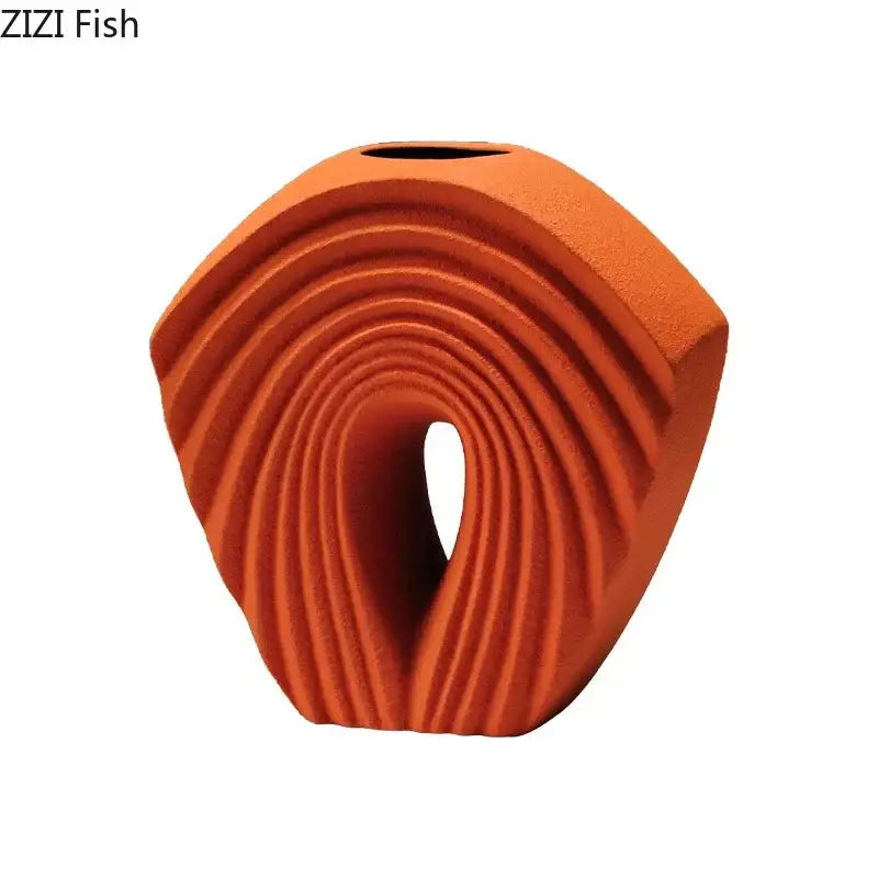 Orange Geometric Ceramic Vase