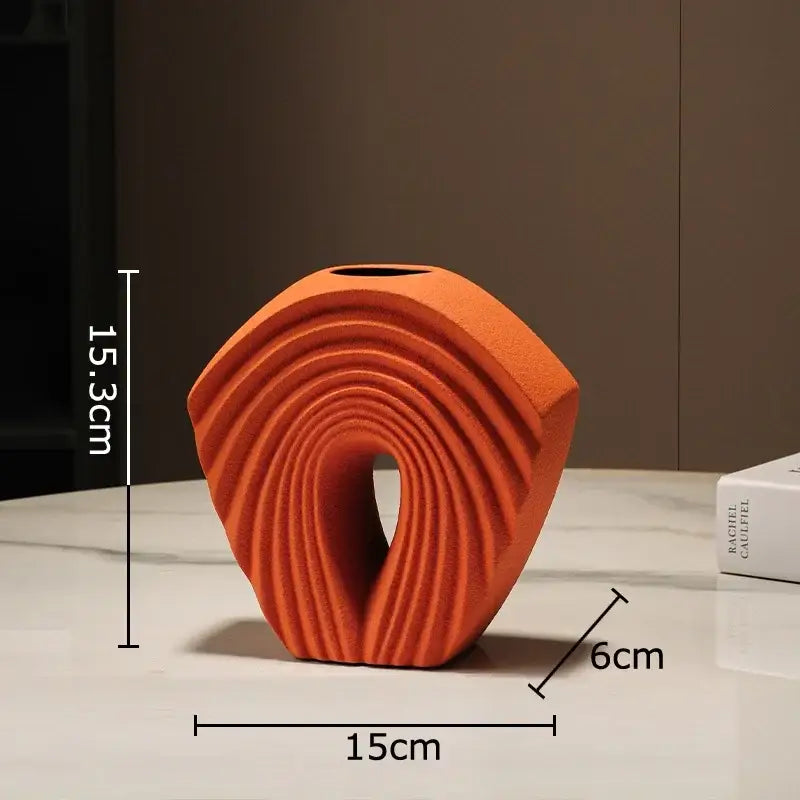 Orange Geometric Ceramic Vase
