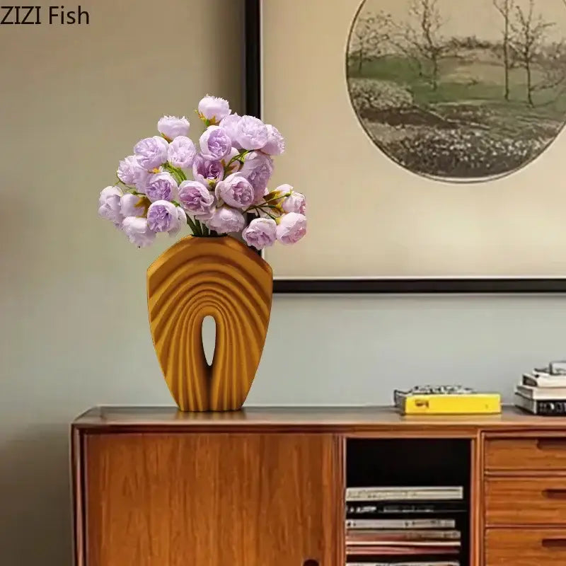 Orange Geometric Ceramic Vase
