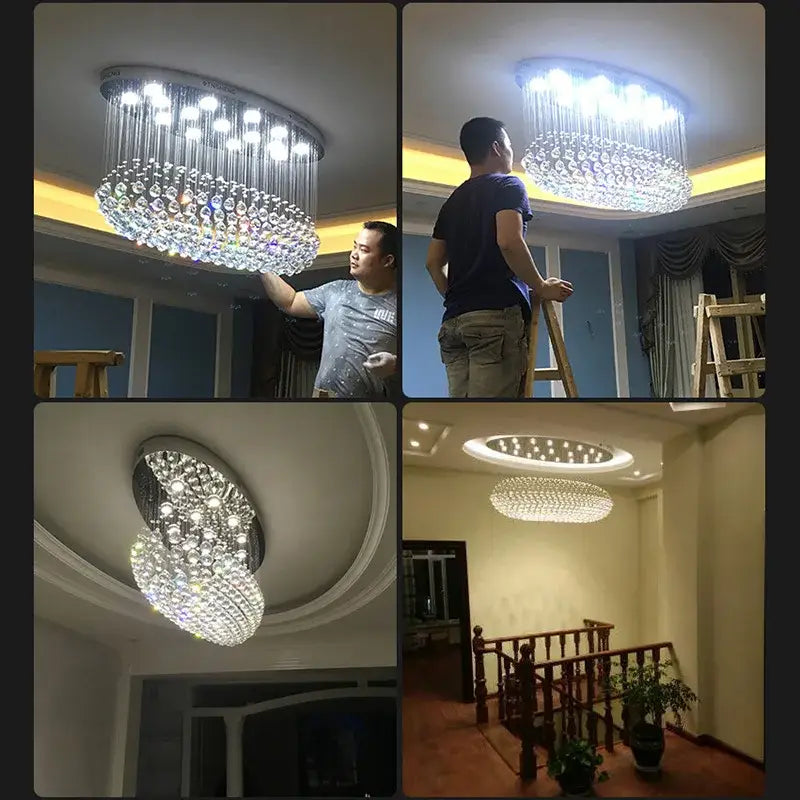 Crystal Oval Flush Chandelier