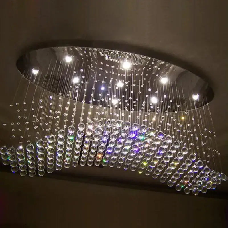 Crystal Oval Flush Chandelier