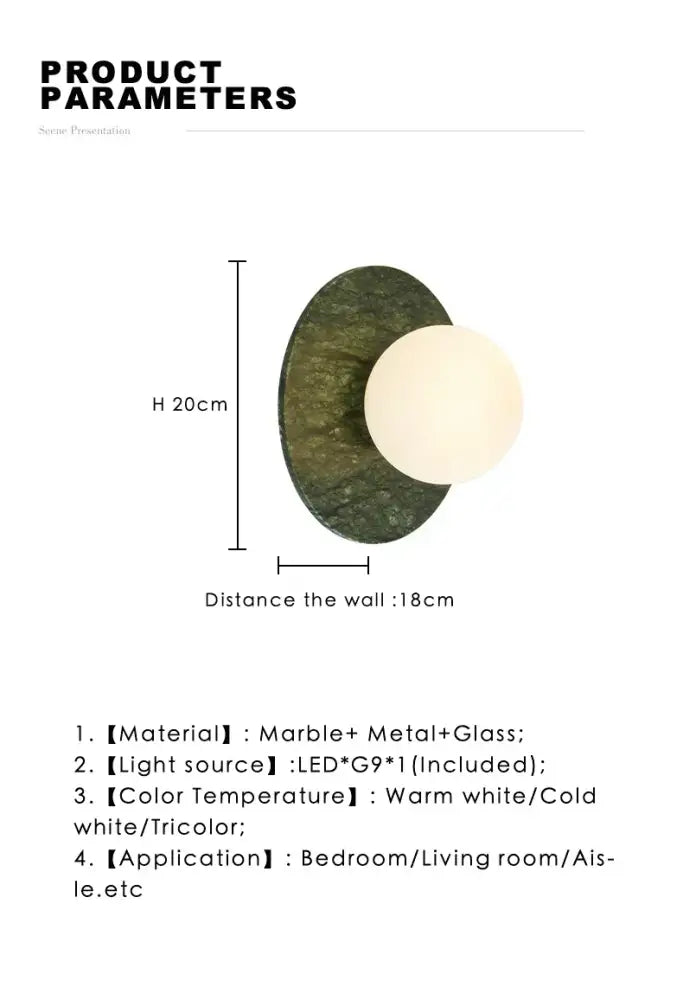 Green Marble Wall Sconce with Tricolor LED