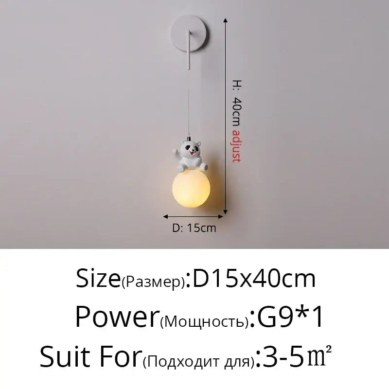White Glass Panda Wall Lamp