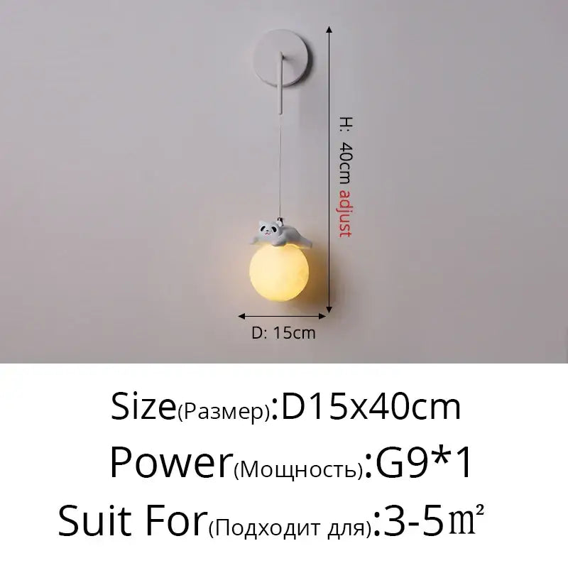 White Glass Panda Wall Lamp
