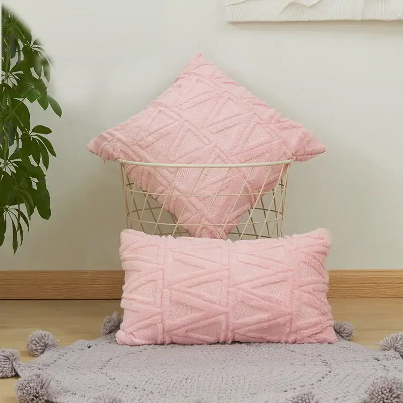 Pink Beige Embroidered Cushion