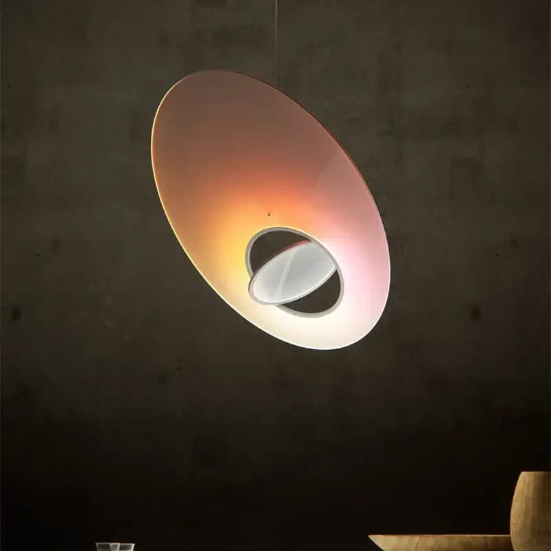 Pink White Glass Pendant Oval 60cm Diameter