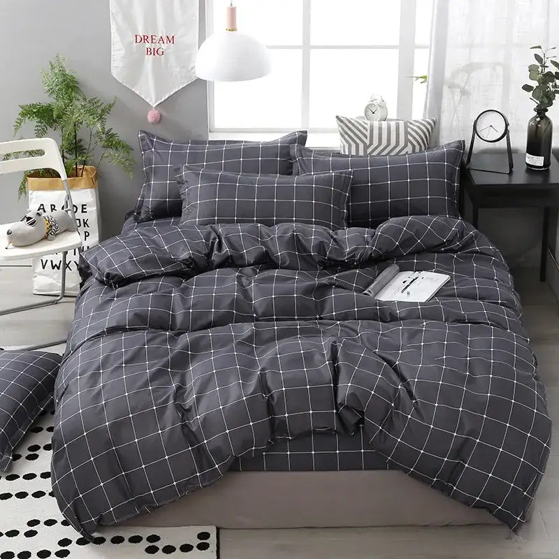 Plaid Cartoon Bedding Set