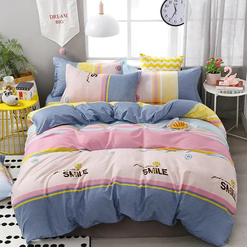 Plaid Cartoon Bedding Set