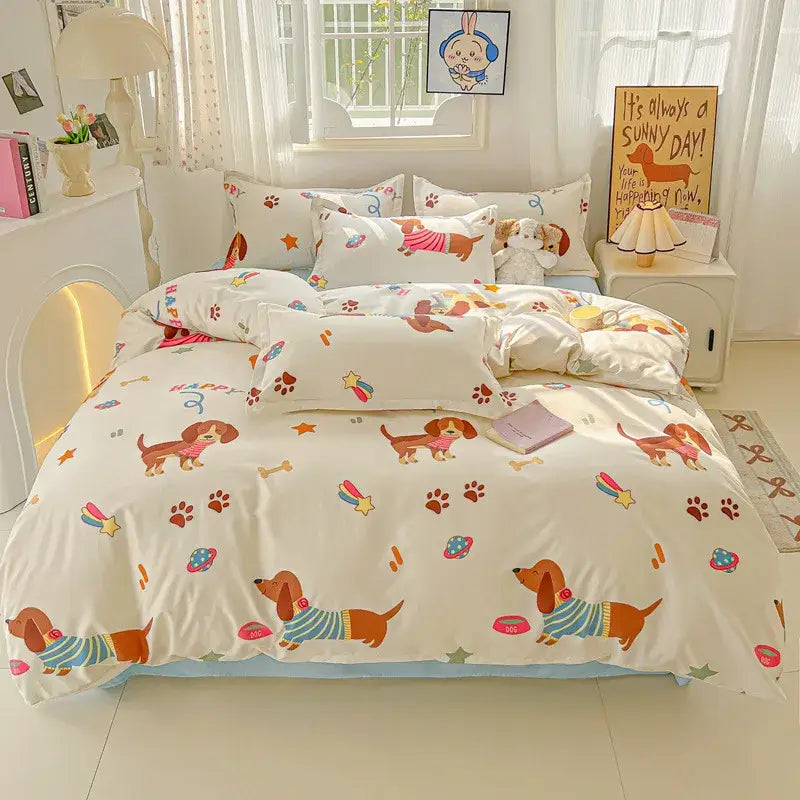 Plaid Cartoon Bedding Set