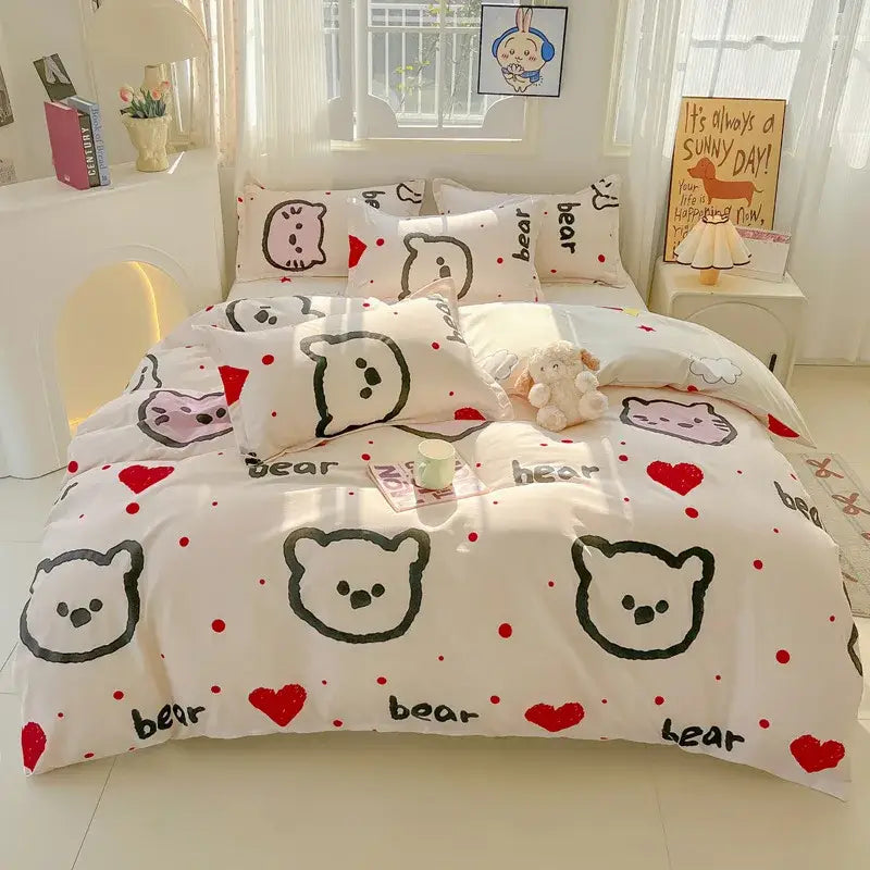 Plaid Cartoon Bedding Set