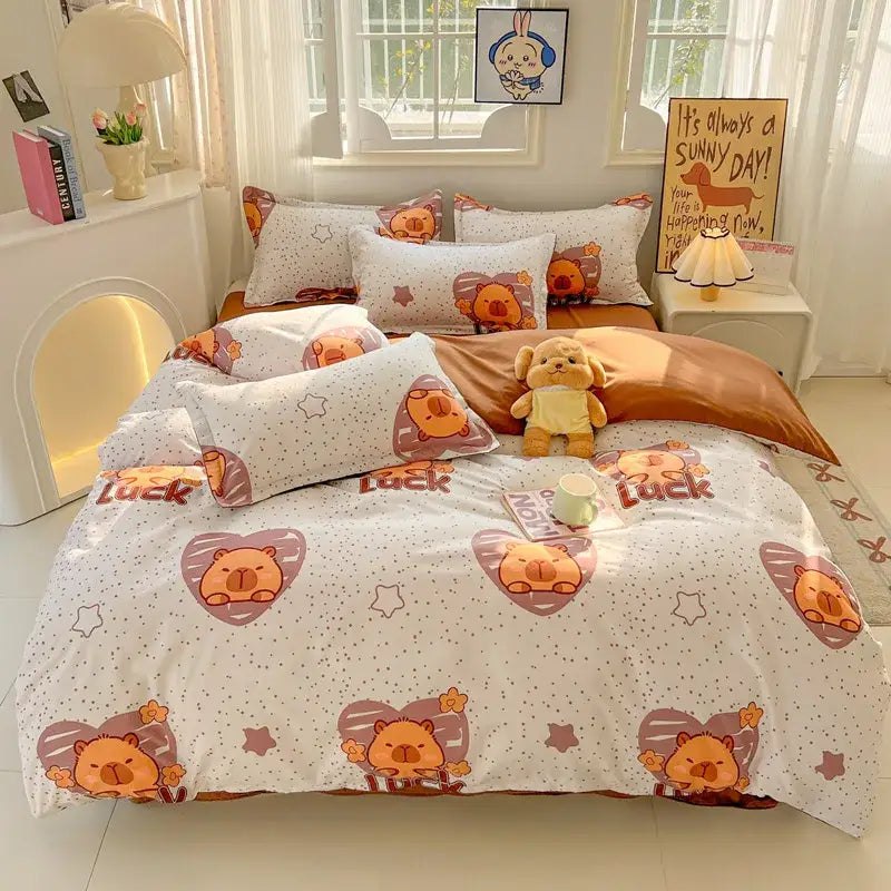 Plaid Cartoon Bedding Set
