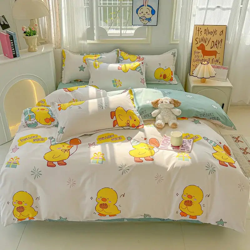 Plaid Cartoon Bedding Set