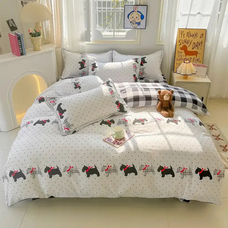 Plaid Cartoon Bedding Set