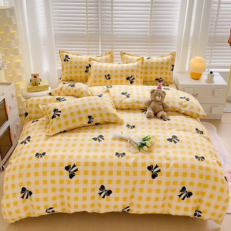 Plaid Cartoon Bedding Set