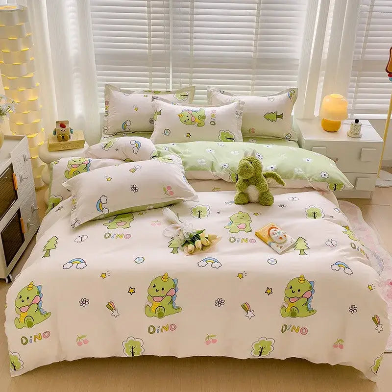 Plaid Cartoon Bedding Set