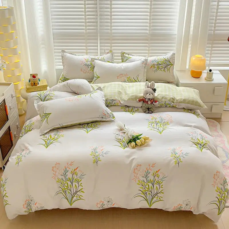 Plaid Cartoon Bedding Set