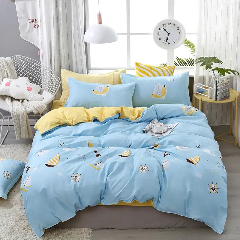 Plaid Cartoon Bedding Set