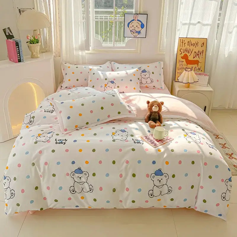 Plaid Cartoon Bedding Set