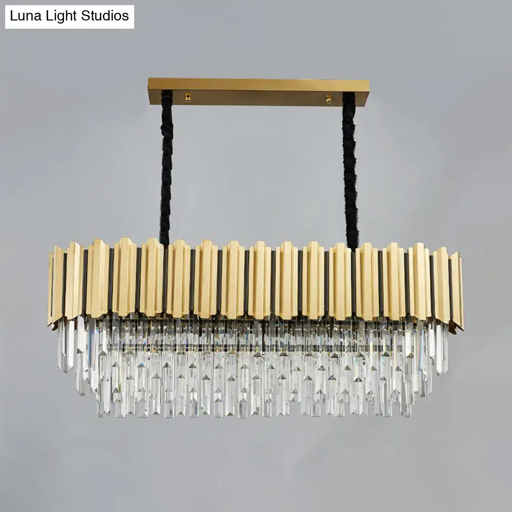 Gold Prismatic Oval Crystal Pendant Light