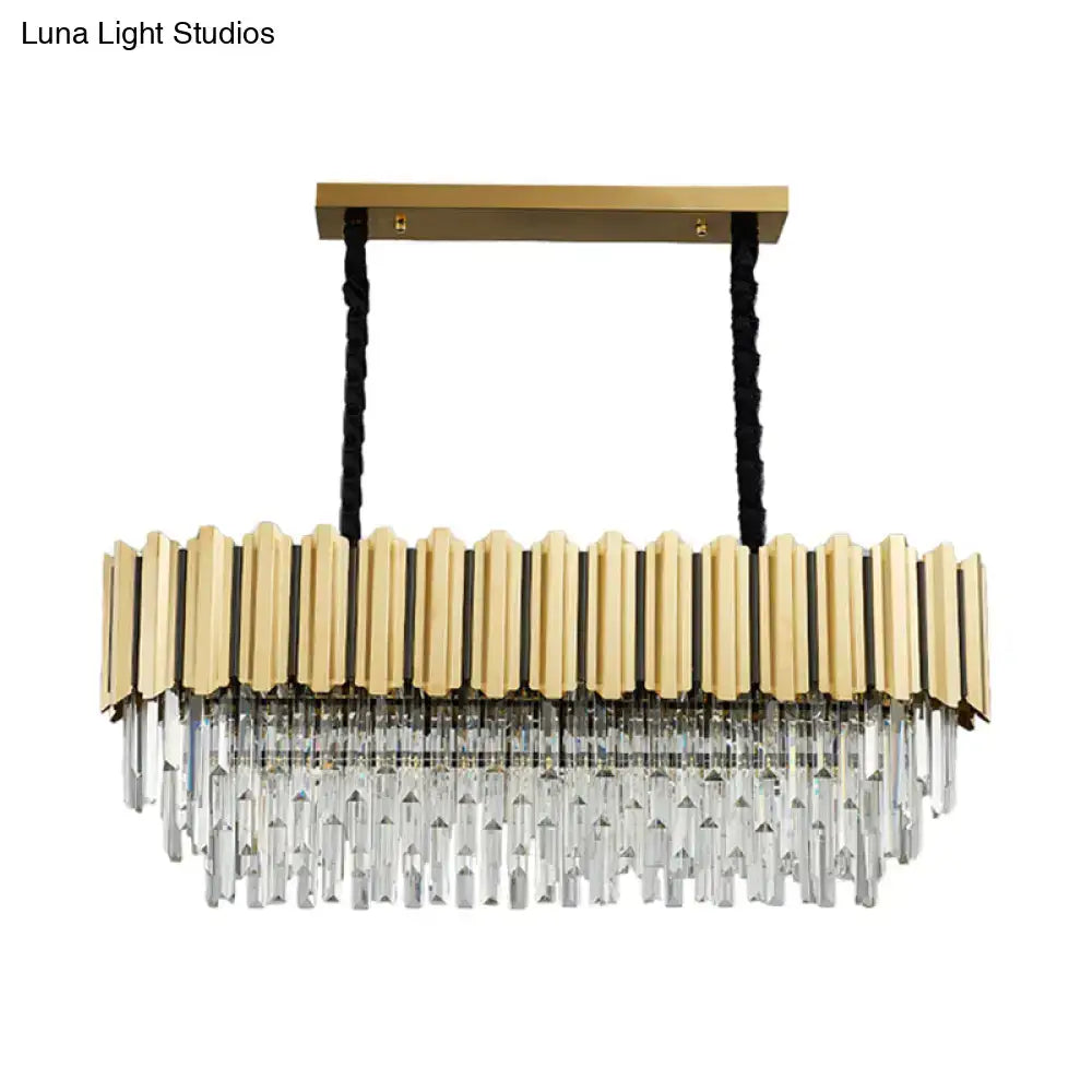 Gold Prismatic Oval Crystal Pendant Light