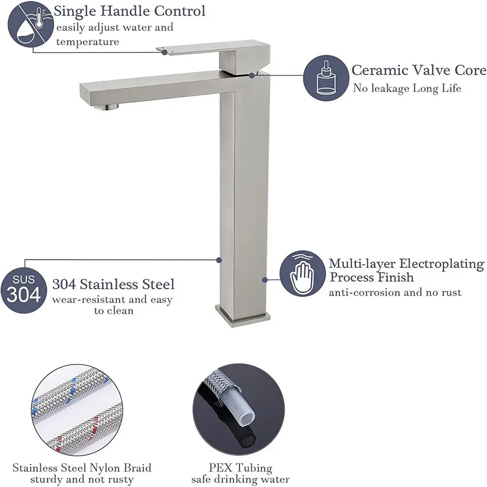 Brushed Gold Tall Stainless Basin Faucet