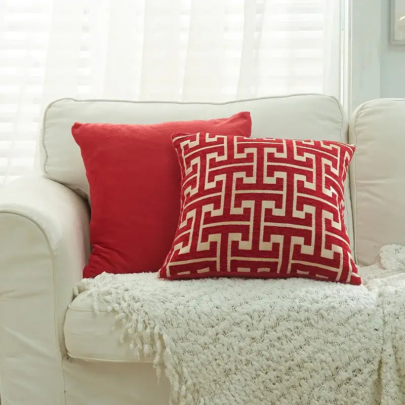 Red Cream Geometric Pillowcase