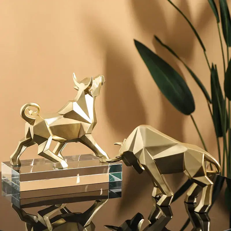 Red Geometric Bison Sculpture