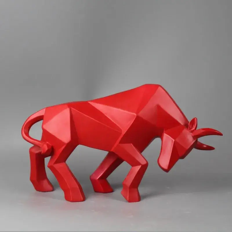Red Geometric Bull Sculpture
