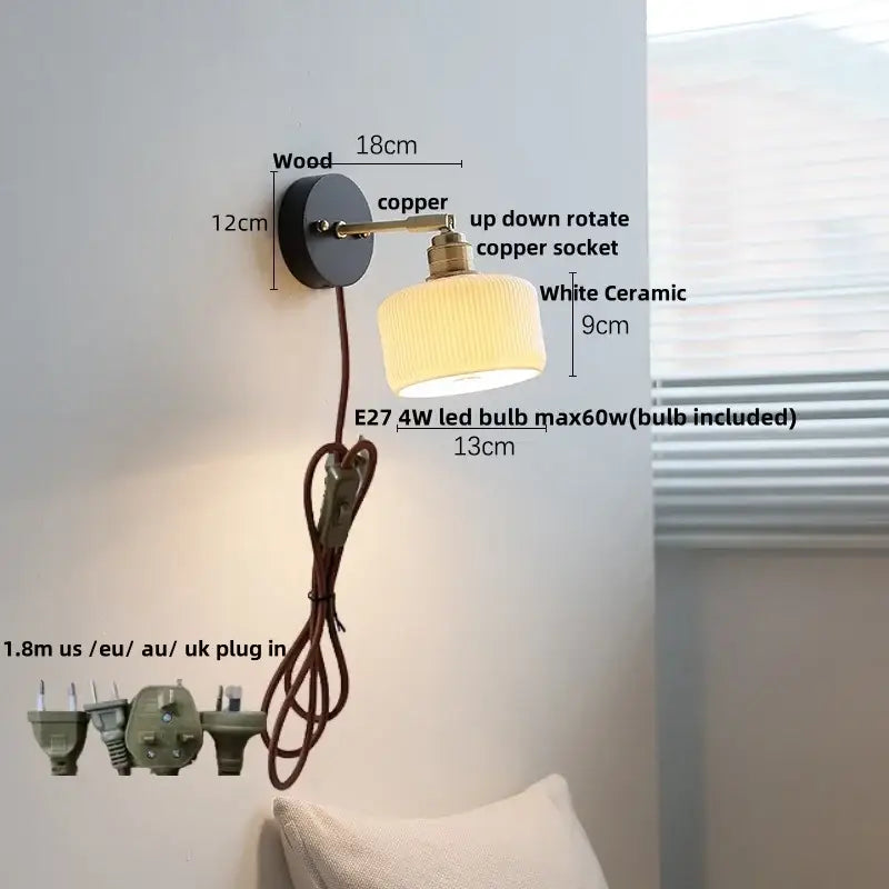 Copper Ribbed Glass Wall Lamp