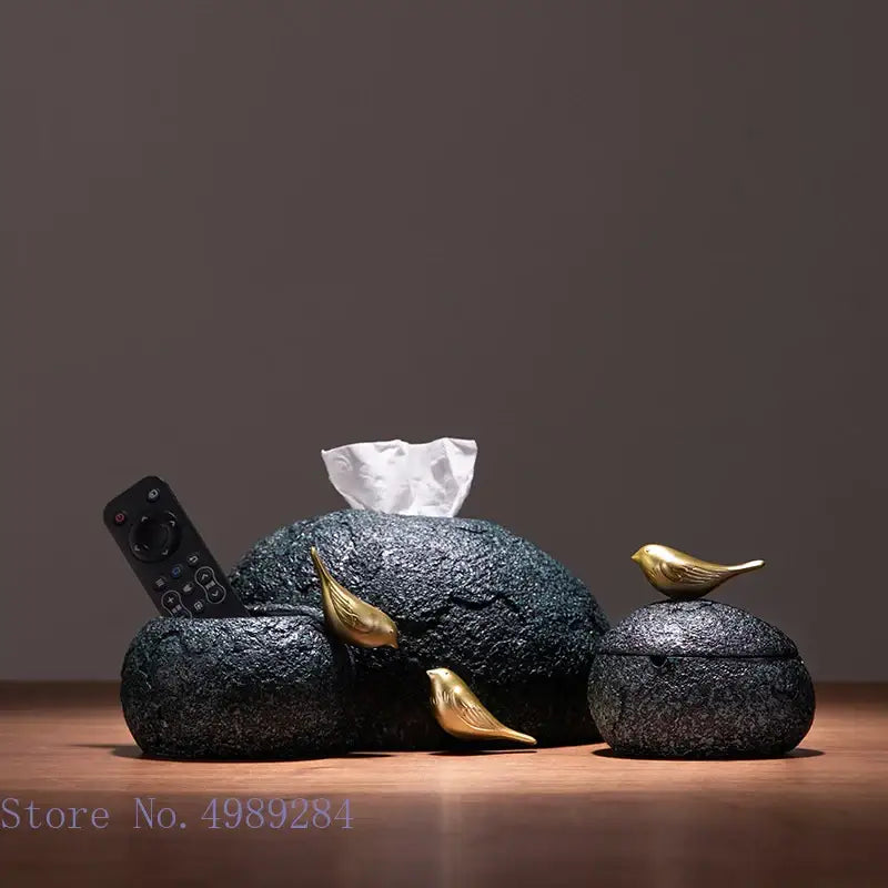 Black Gold Bird Tissue Box
