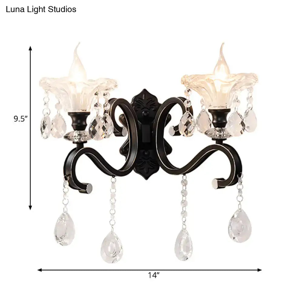 Black Crystal Scalloped Wall Lamp 1-2 Light