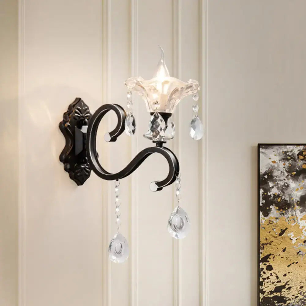 Black Crystal Scalloped Wall Lamp 1-2 Light