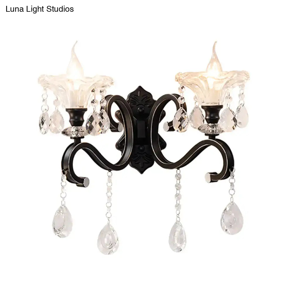 Black Crystal Scalloped Wall Lamp 1-2 Light