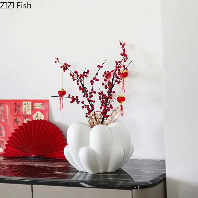 White Ceramic Petal Vase