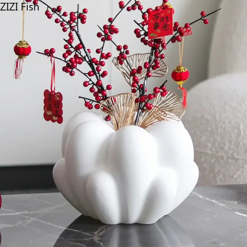 White Ceramic Petal Vase