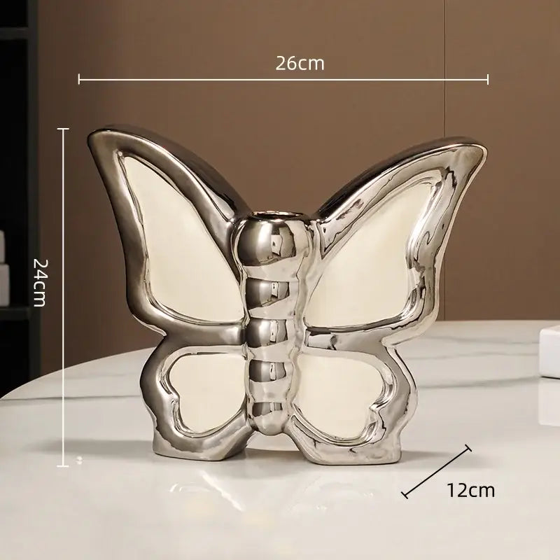 Black White Ceramic Vase with Butterfly Motif