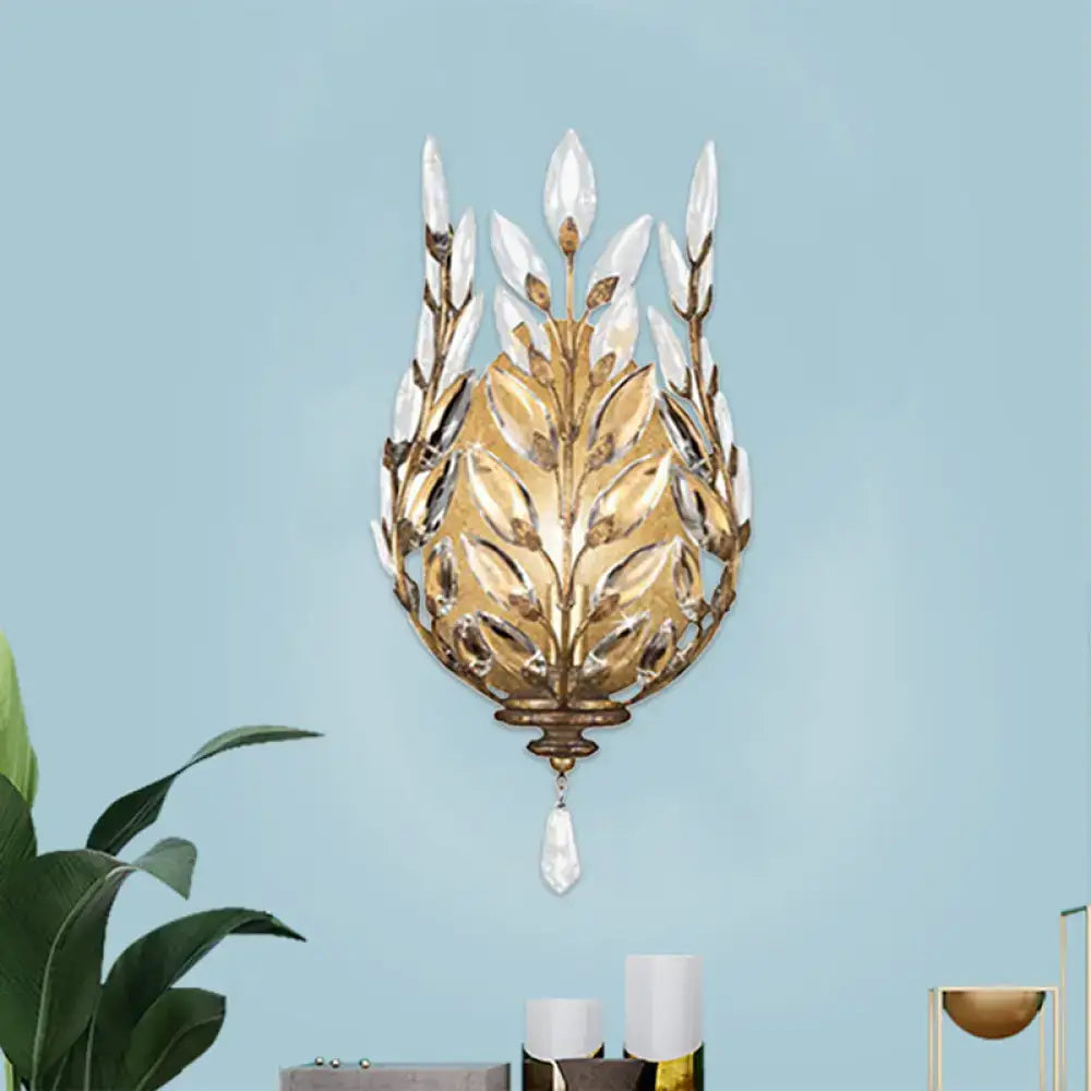 Brass Crystal Single Drop Wall Light