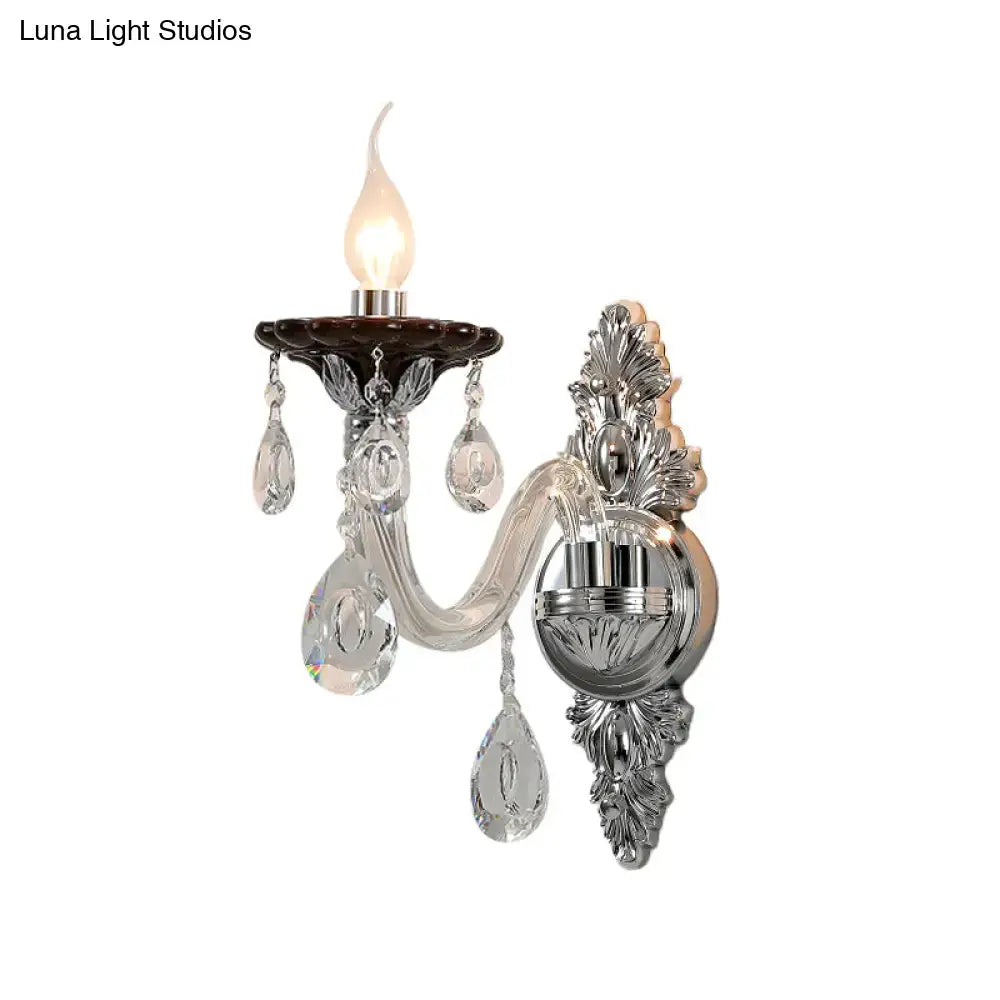 Silver Crystal Wall Sconce Dual-Head Drops