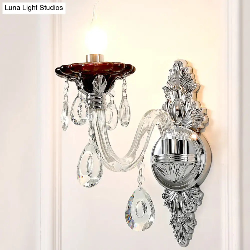Silver Crystal Wall Sconce Dual-Head Drops