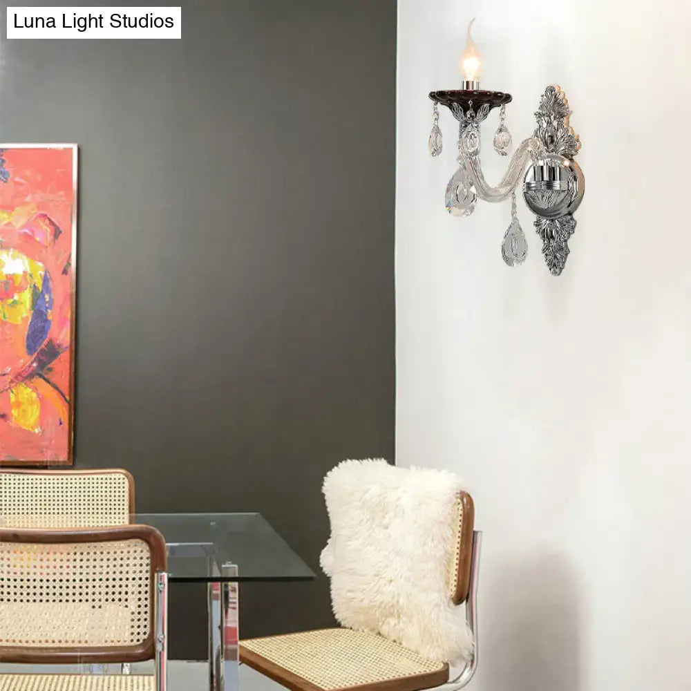 Silver Crystal Wall Sconce Dual-Head Drops