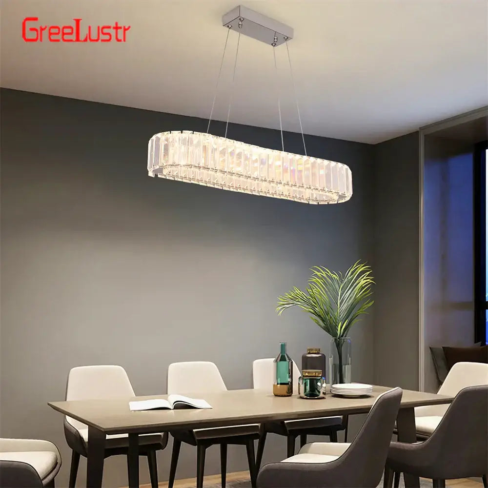 Chrome Oval Crystal Remote Dimming Living Room Chandelier