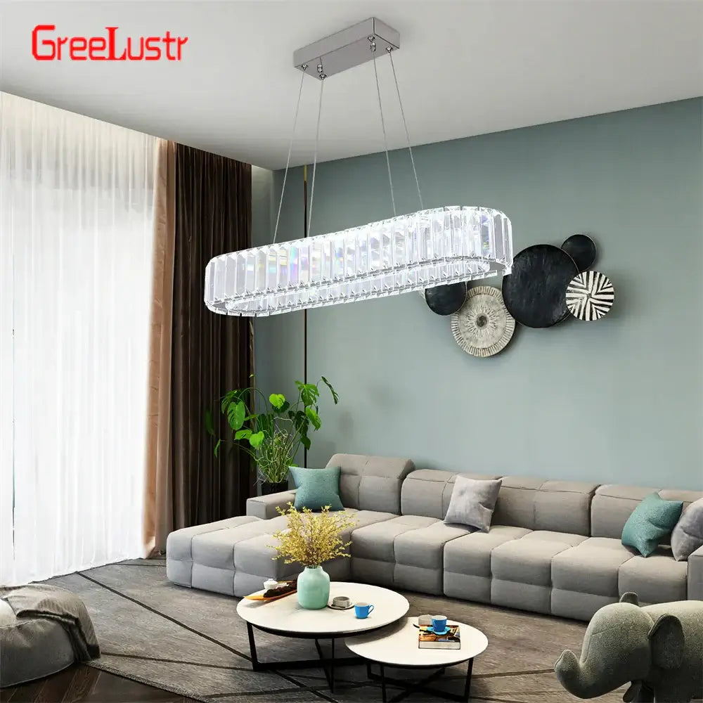 Chrome Oval Crystal Remote Dimming Living Room Chandelier