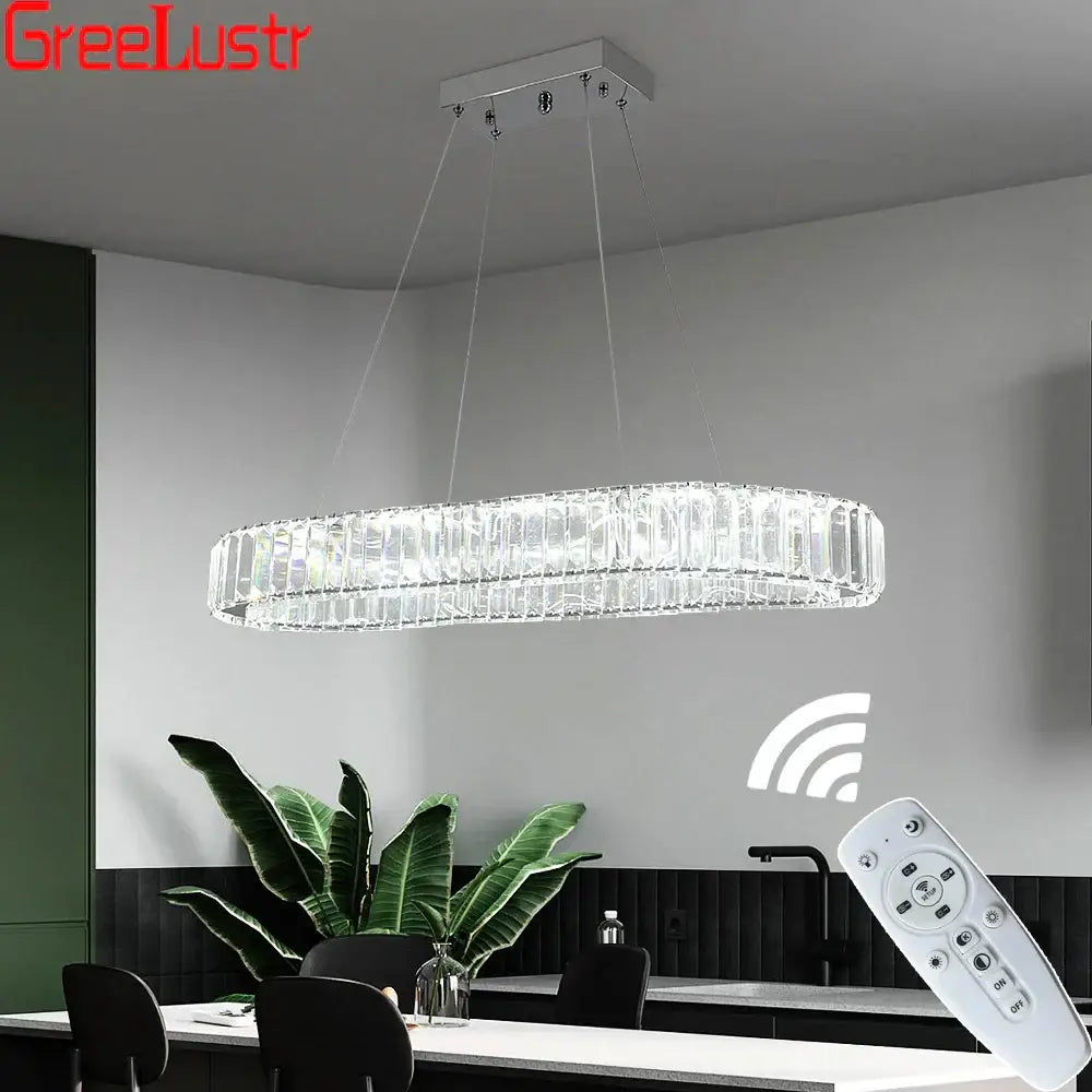 Chrome Oval Crystal Remote Dimming Living Room Chandelier